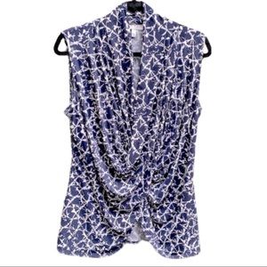 ModCloth navy and white bohemian tie dye cowl neck top.